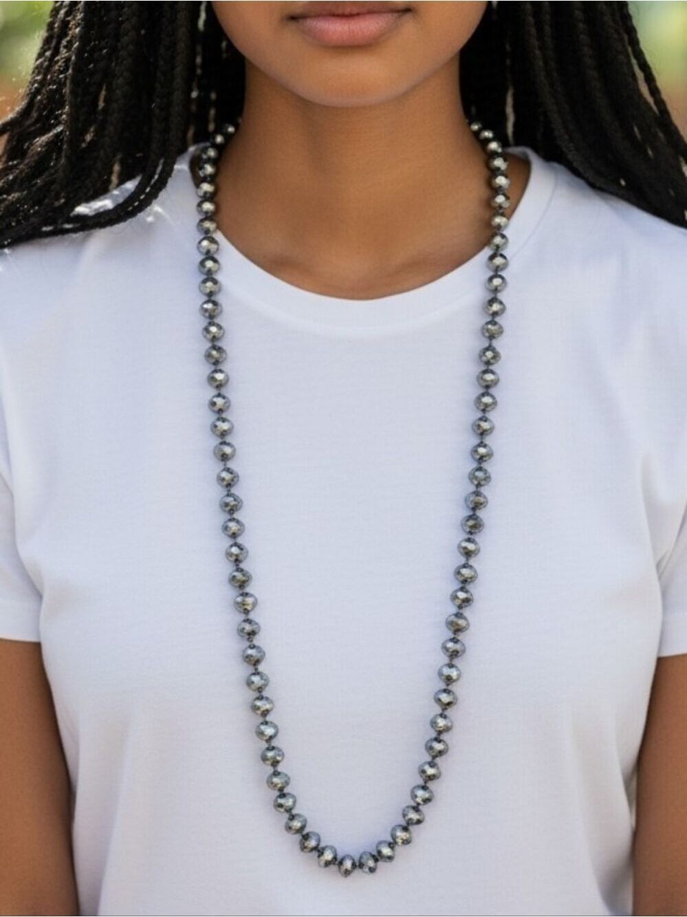 Silver Crystal Beaded Necklace